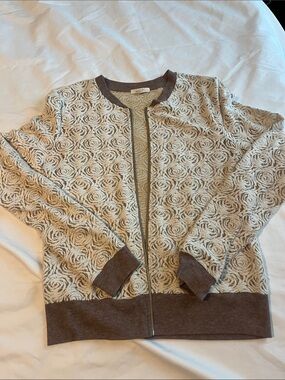 Mystree Cream & Brown Floral Jacquard Zip Sweater